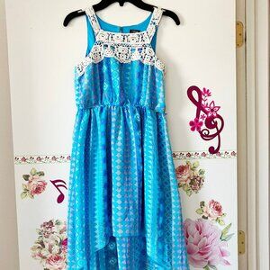 Zunie Geometric Blue Assymetric Summer Dress Girls 10